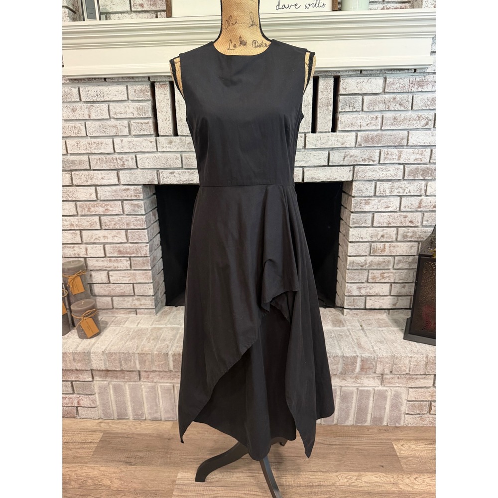 Marimekko Alfrina Solid Dress Womens 36 Black Asymmetrical Draped Scandi Chic - Picture 2 of 13